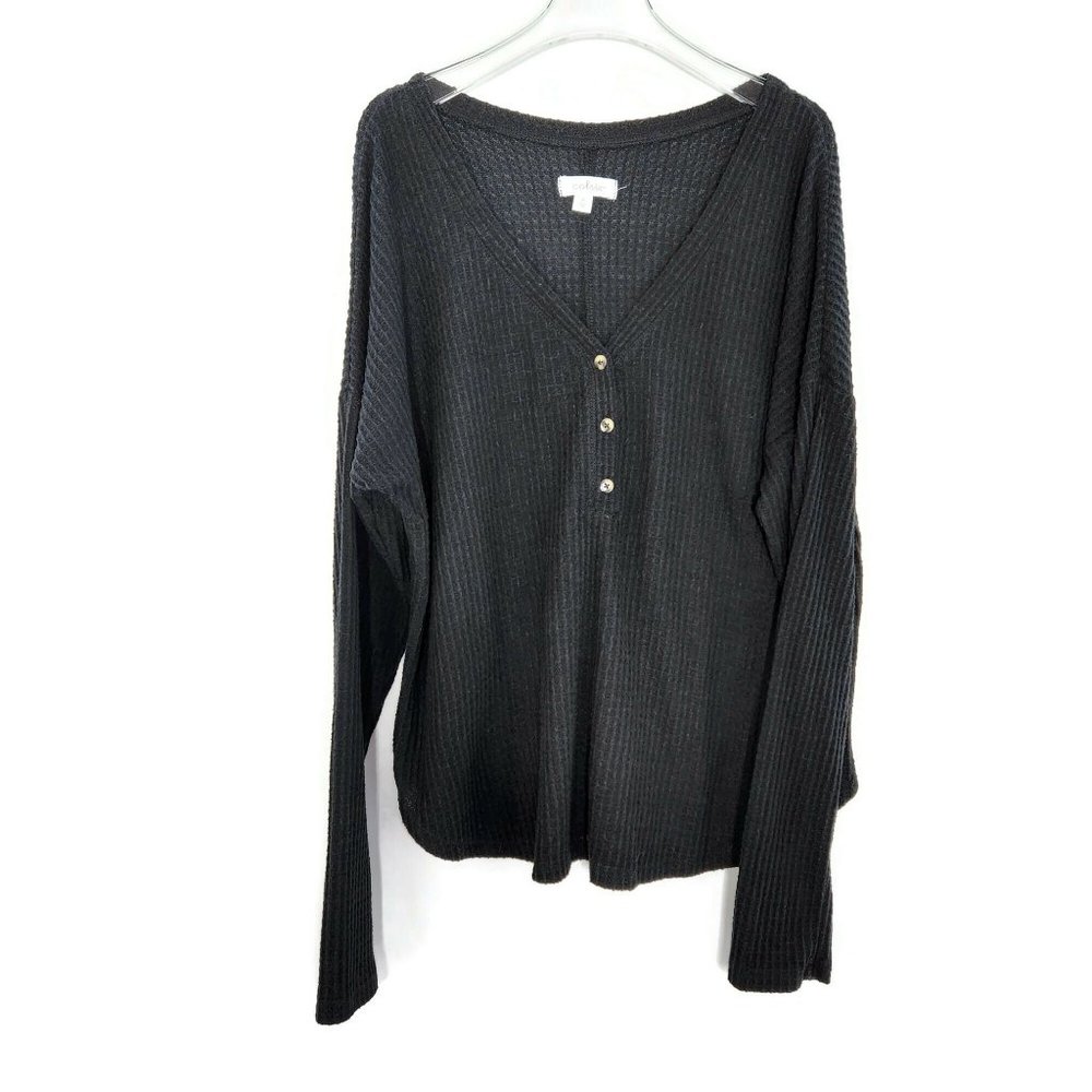 Colsie Thermal Top Black Medium V Neck Sleepwear Light